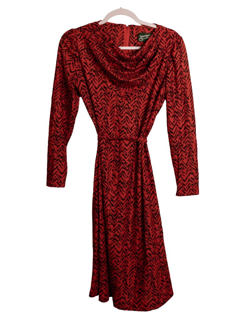 Vintage Sherri Lynn II Red and Black Cowl Neck Dress - 80s 90s - Size 10M